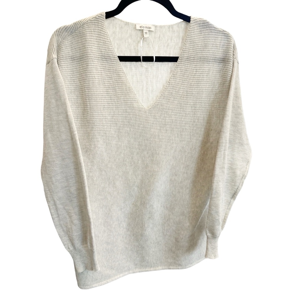 ELLA MOSS WOMEN'S V-NECK RIBBED SWEATER BEIGE
